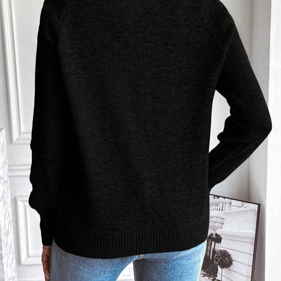 Black Casual Womens Cut Out Raglan Sleeve Sweater - Picture 3 of 6